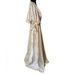 Luxury Champagne Satin Bridal Bridesmaid Formal Glam Wrap Floor Length Dress Size M Photo 2