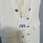 ZARA  Women Ecru Textured Button-Down Luxury Vest Wedding Lapel Collar Dress L Photo 6