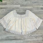 Free People  Ivory Stripe Raw Hem Crop Top Lace Detail, Square Neck S48 Photo 1