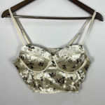 Haute Monde  Crop Top Womens Large Cream Velvet Floral Bustier Coquette Festival Photo 0