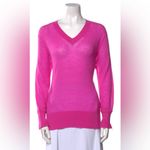 Helmut Lang  Bright Pink V-Neck Ruffle Cuff Lightweight Cashmere Sweater XS Photo 1