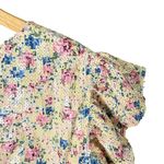 ZARA ‎ Floral Sequin Crop Top Blouse Flutter Sleeves Cream Pink Blue, Size Medium Photo 11