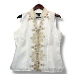 Saint Tropez West Women Sleeveless Embroidered Linen Blouse Top L Boho Layering Photo 0