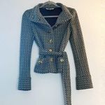 Diane Von Furstenberg  Jacket Teal & Grey Patterned Belted Blazer Sz 2 GUC Photo 0