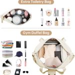 Gym Bag for Women, Travel Duffel Bag with USB Charging Port, Weekender Overnight Bag with Wet Pocket and Shoes Compartment for Women, Travel, Gym, Yoga (Beige) Photo 2