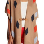 Trina Turk Hadlee Merino Wool Diamond Print Poncho Cape Sweater Size XS Photo 0