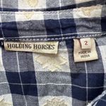 Anthropologie Holding Horses Shirt Womens 2 Blue White Plaid Metal Snap Western Photo 6