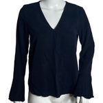 Maven West Shirt Womens XS Dark Navy Blue Blouse Ruffle Neutral Minimalist Photo 0
