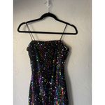 Bear Dance NWT Sparkly Sequin Mini Dress Spaghetti Straps Blk Rainbow Party Clubwear Disco Photo 2