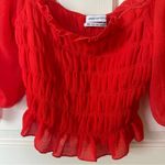 Urban Outfitters Red Sierra Sheer Smocked Cropped Top - Medium Photo 2