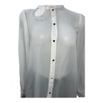 ZARA WHITE Semi-sheer long sleeve, unique collar Front button Elegant women’s S Photo 3