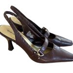 Worthington Y2K VTG. BROWN LEATHER SLINGBACK BUCKLE POINTED TOE HEELS PUMPS 8.5 Photo 0