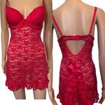 Be Wicked Red Sheer Romantic Floral Lace Padded Underwire Ruffle Bow Slip Dress Size M Photo 1
