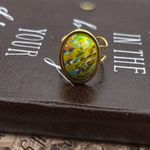 Vintage 1970s Yellow Millefiori Ring Adjustable Stainless Steel Gold Photo 4