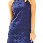 Lilly Pulitzer Daisy Laser Cut Scuba Dress Sz XS Navy Preppy Resort Country Club Photo 0