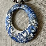 Vintage Blue & White Ceramic Bead Necklace with Donut Pendant Photo 2