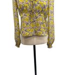 Intermix  Floral Print Silk Top Blouse Long Sleeve Yellow Gray Size 2 Photo 5