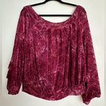 Free People  Ginger Berry Top Maroon Velvet Burnout Off Shoulder Bell Sleeve Photo 0