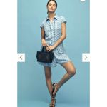 Anthropologie Maeve Cap Sleeve Button Front Romper Size large Blue Photo 2