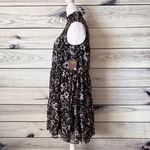 Taylor Black & Ivory Floral Mock Neck Smocked Chiffon Swing Dress Photo 7