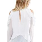 ASOS White Ruffled Blouse Cold Shoulder Tiered Long Sleeve Gold Buttons Size 10 Photo 10