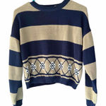that’s me! Vintage 90s Cropped Striped Sweater Navy Tan Argyle M Blue Size M Photo 0