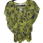 Notations  Green Floral Cape Style Blouse Photo 0
