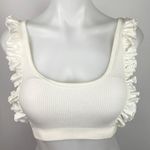 ZARA White Ruffle Frill Scoop Neck Ribbed Knit Stretch Cropped Tank Top Sz XS/S Photo 4