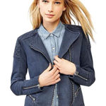 Gap ‎ Womens Quilted Moto Knit Jacket M Navy Faded Zip Cuffs Collarless Bikercore Photo 0