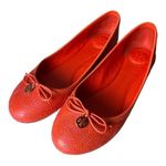 Tory Burch Chelsea Stitched Logo Fire Orange Leather Ballerina Flat Size 8.5 M Photo 4