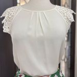 Philosophy Light Ivory Lace Cap Sleeve Pleated Neckline Blouse | Size M White Size M Photo 0