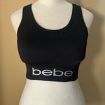 Bebe  Black Ribbed Knit Athletic Sports Bra w Cut Outs Large Photo 0