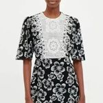 ZARA  Black & White Floral Dress w/ Crochet embroidered Front in size small Photo 6