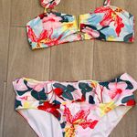 Floral Bikini Set with Ruffle Details Pink Size L Photo 0
