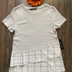 Doe & Rae ✅3/$30✅ NWT  Gray/Plaid Asymmetrical Short Sleeve Babydoll Top | LARGE | Photo 6