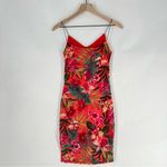Papaya Coral Green Mesh Tropical Floral Print Spaghetti Strap V-Neck Mini Dress Photo 5