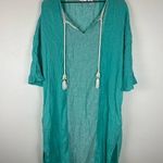 Sigrid Olsen  Caftan Linen Blend Tassel Aqua CoverUp Pockets Dress Women’s Sz M Photo 0