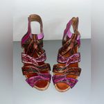 L'ARTISTE Spring Step BohoChic Leather CutOut Leaf Print CorkWedge Sandal Sz 8.5 Red Photo 7