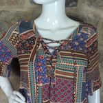 American Eagle  Outfitters Multi Pattern Short Sleeve Peasant‎ Blouse Size XS Photo 2