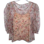 Kontrol  Romantic Cottagecore Fairy Top Womens XL Pink Sheer‎ Lined Puff Sleeve Photo 0
