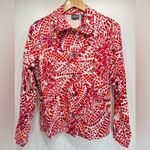 Chico's Chico’s Ivory Red & Purple Geo Print Button Front Jacket with Pockets Size 1/M Photo 3