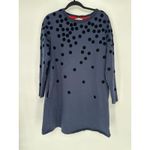 BODEN Cotton Flocked Knit Navy Blue Velvet Polka Dot Long Sleeve Dress Size 14 Photo 1