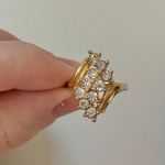 Gold & Sparkly Rhinestone Swoop Cluster Statement Cocktail Ring “Eireann” Femme Jewelry Photo 8