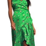 Lulus Lulu’s Chic Style Green Floral Jacquard Satin High-Low Midi Wrap Dress Sz. S Photo 0