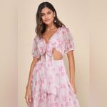 Lulus NWT Lulu’s Ideal Poise Blush Floral Chiffon Backless Tie-Front Midi Dress Photo 3