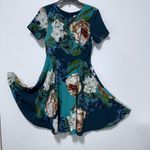Corey Lynn Calter Teal and Brown Floral Midi Dress Blue Size 2 Photo 7
