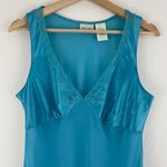 Delicates Vintage Blue Satin V Neck Lace Flowy Sheer Lingerie Slip Tank Top Photo 1