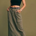 Reformation Jeans Maggi Cargo Midi Skirt Army Green Back Slit Boho Denim 24 Photo 0