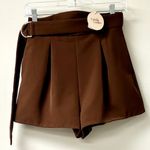 Camila Coelho NWT  Maricela High Rise Pleated Belted Trouser Short Brown Women XS Photo 2