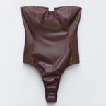 ZARA BLOGGER'S FAVE  Strapless Faux Leather Bodysuit Brown Photo 2